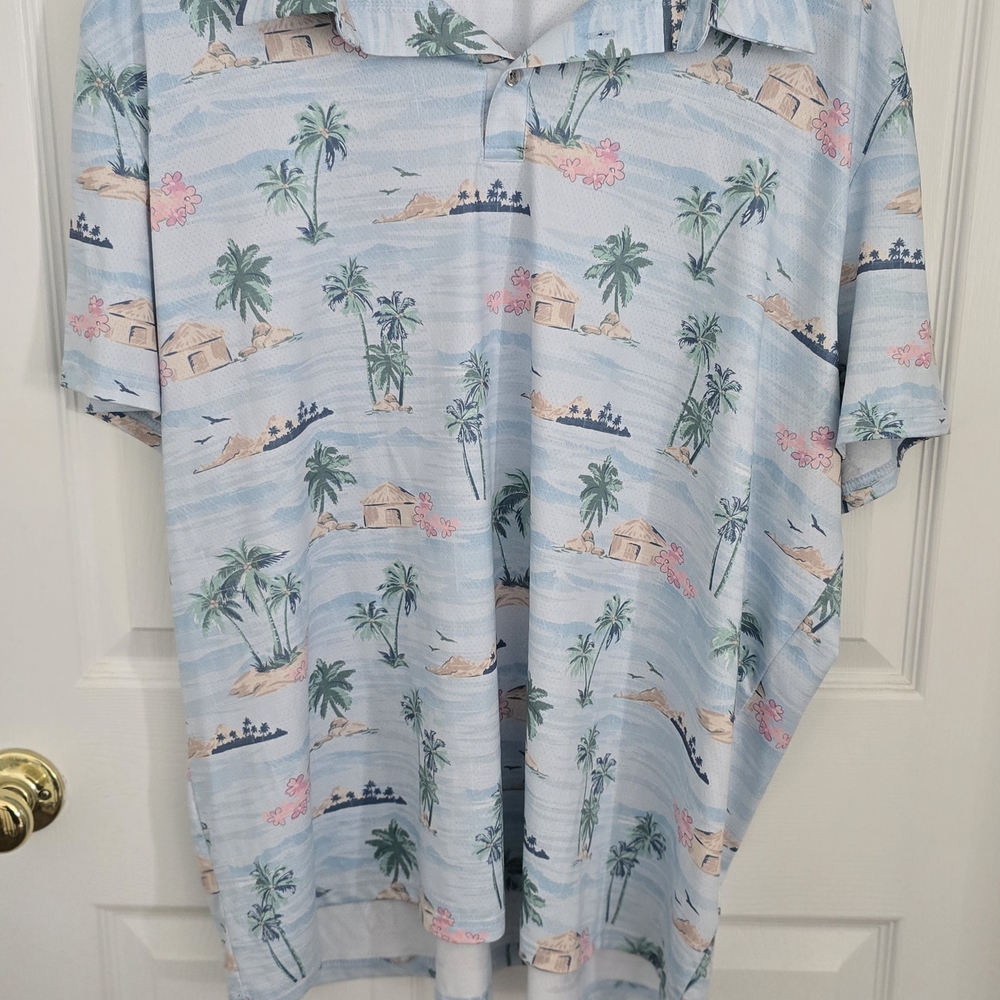 Chaps Blue Tropical Print Polo Shirt